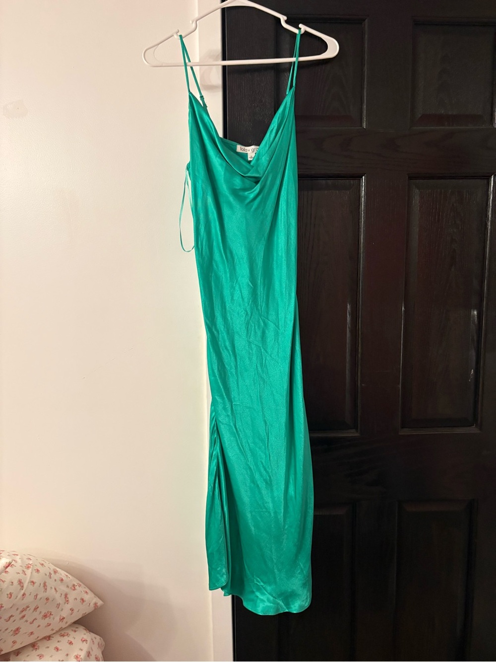 Teal Satin Slip Midi Dress with Cowl Neck
